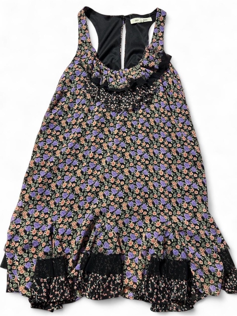 Vintage Steve Madden Made in USA Floral Ruffle Dress 🌸🖤